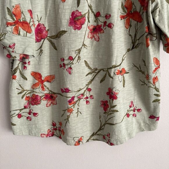 Chicos Womens Green Floral Henley Shirt Size 3 XL Short Sleeves Cotton Modal - Picture 9 of 11